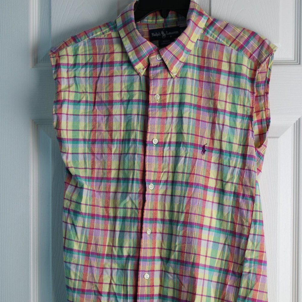 Polo Ralph Lauren Shirt Sleeveless Button Front Plaid Checks Multicolor Men XL